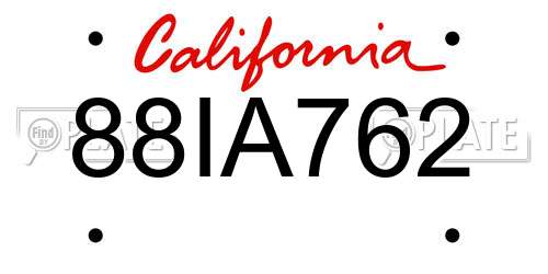 88IA762 California License Plate