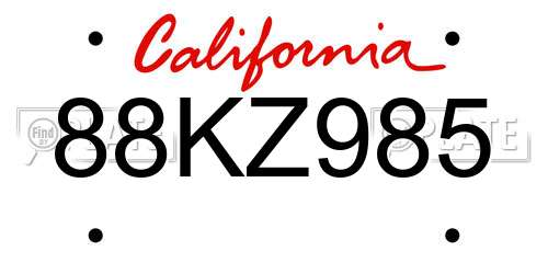 88KZ985 California License Plate