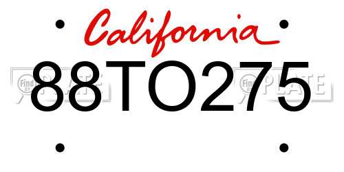 88TO275 California License Plate