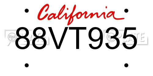 88VT935 California License Plate