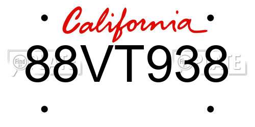 88VT938 California License Plate