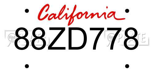 88ZD778 California License Plate