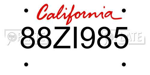 88ZI985 California License Plate