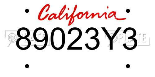 89023Y3 California License Plate