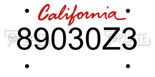 89030Z3 California License Plate