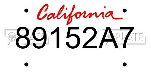 89152A7 California License Plate