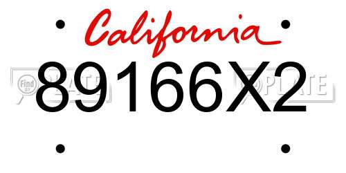 89166X2 California License Plate