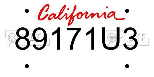 89171U3 California License Plate