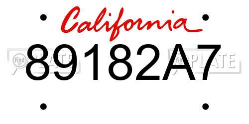 89182A7 California License Plate