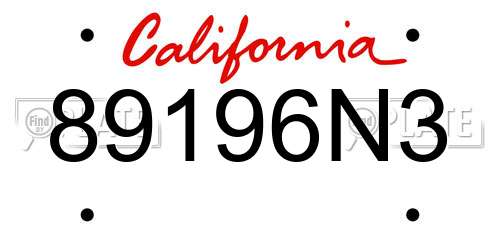 89196N3 California License Plate