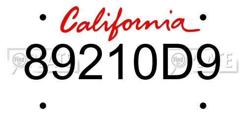89210D9 California License Plate