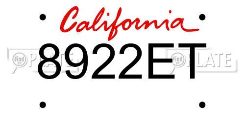 8922ET California License Plate