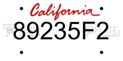 89235F2 California License Plate