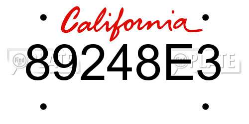 89248E3 California License Plate