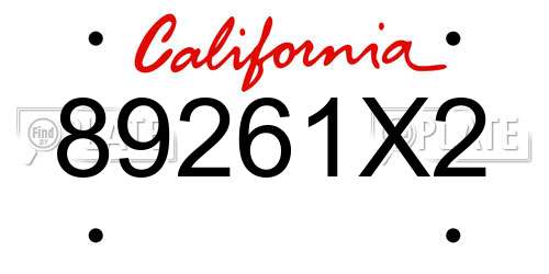 89261X2 California License Plate