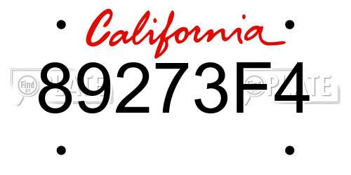 89273F4 California License Plate