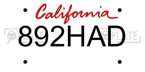 892HAD California License Plate