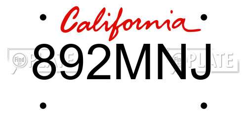 892MNJ California License Plate