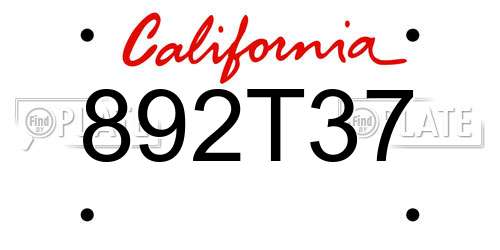 892T37 California License Plate