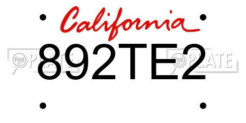 892TE2 California License Plate