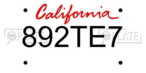 892TE7 California License Plate