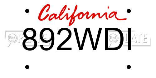 892WDI California License Plate