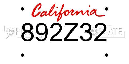 892Z32 California License Plate