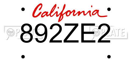 892ZE2 California License Plate
