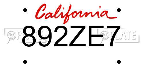 892ZE7 California License Plate