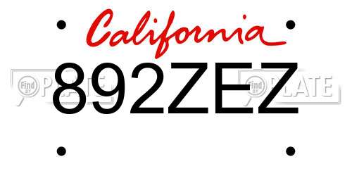 892ZEZ California License Plate