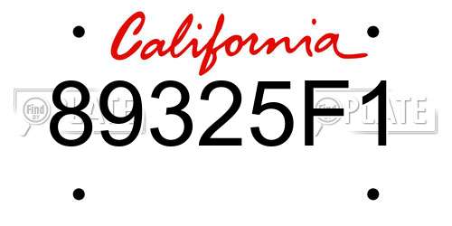 89325F1 California License Plate