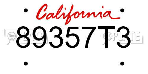 89357T3 California License Plate