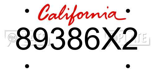 89386X2 California License Plate