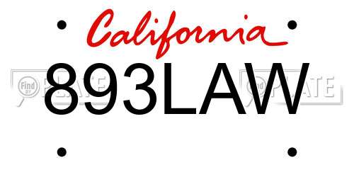 893LAW California License Plate