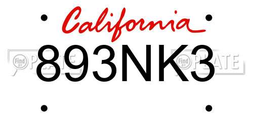 893NK3 California License Plate