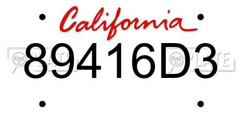 89416D3 California License Plate