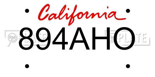 894AHO California License Plate