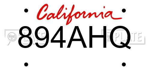 894AHQ California License Plate