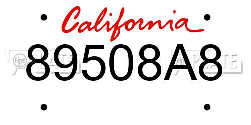 89508A8 California License Plate