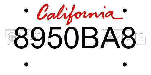8950BA8 California License Plate