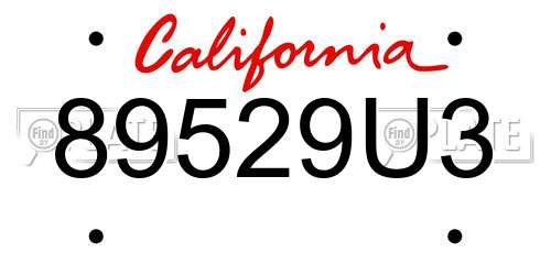 89529U3 California License Plate
