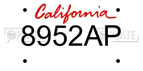 8952AP California License Plate