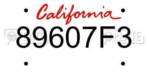 89607F3 California License Plate