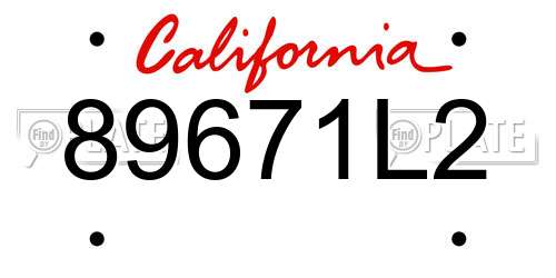 89671L2 California License Plate
