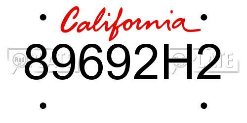 89692H2 California License Plate