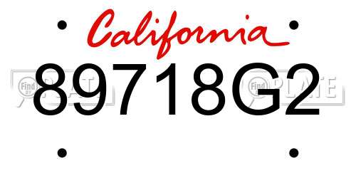 89718G2 California License Plate