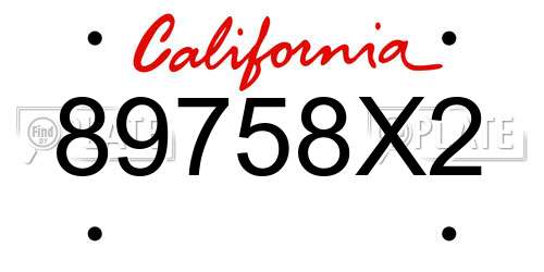 89758X2 California License Plate