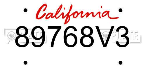 89768V3 California License Plate