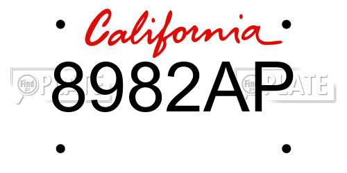 8982AP California License Plate