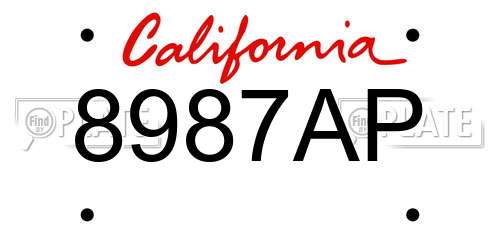 8987AP California License Plate
